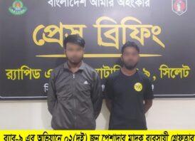 চুনারুঘাটে র‍্যাব-৯ এর অভিযানে ২২ কেজি গাঁজাসহ দুই মাদক ব্যবসায়ী গ্রেফতার