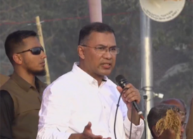 সমাবেশ মঞ্চে তারেক রহমান, দ্বিধা-দ্বন্দ্ব ভুলে কাজ করার আহ্বান